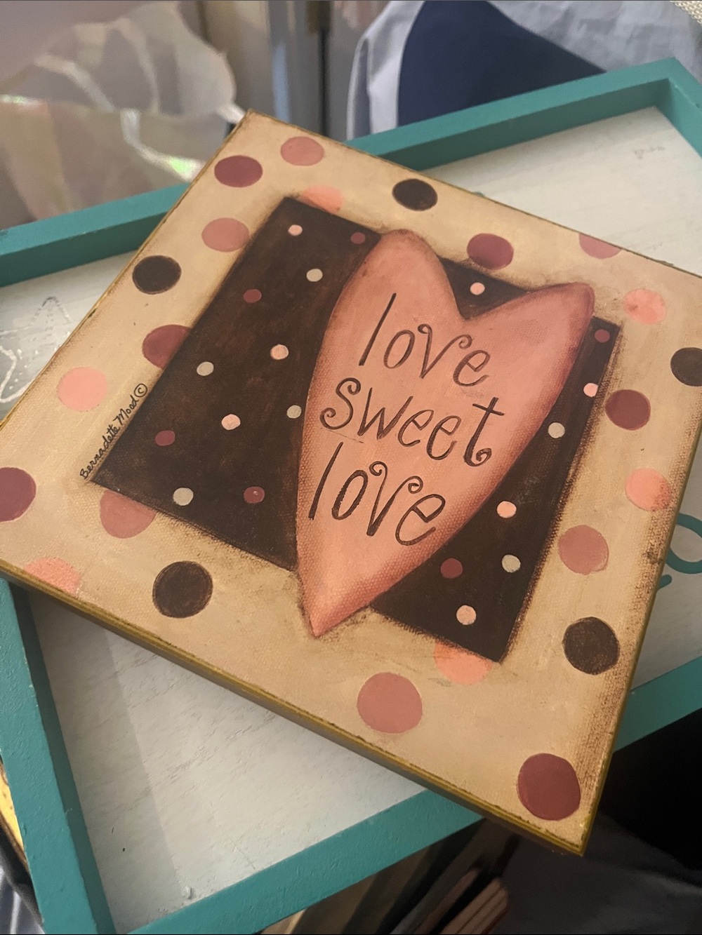 Hand-Painted "Love Sweet Love" Heart Wall Art - Pink & Brown